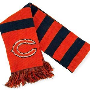 Chicago Bears NFL Unisex Adult Orange Blue Logo Fringe Knit Neck Scarf One Size